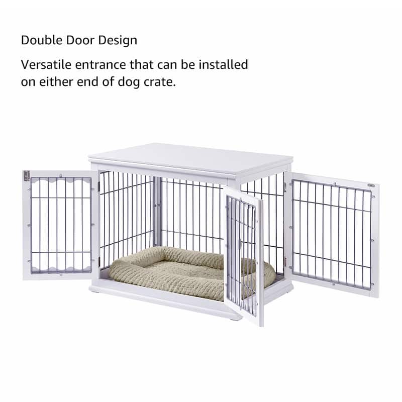 Unipaws Pet Crate End Table, Wooden Wire Dog Kennel with Pet Bed