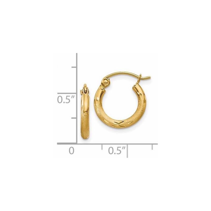 Curata 14k Yellow Gold Diamond-cut 2x13mm Round Tube Hoop Earrings