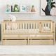 preview thumbnail 21 of 118, Wood Cribs Convertible Toddler Bed with Fence Guardrails and 2 Drawers Split into Independent Floor Bed and Daybed Slat Support Natural - Twin