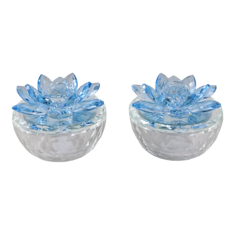 Decorative Rainbow Lotus Top Glass Trinket Dish for Jewelry and Keepsake Storage