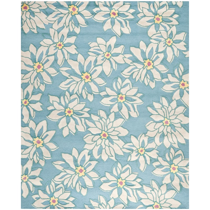 SAFAVIEH Handmade Blossom Pragiya Blue Wool Rug - 8' x 10' - Light Blue/Ivory