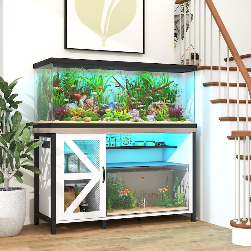 52 Inches Metal Fish Tank Stand With Electrical Outlet For Storage Of Fish Tank Accessories