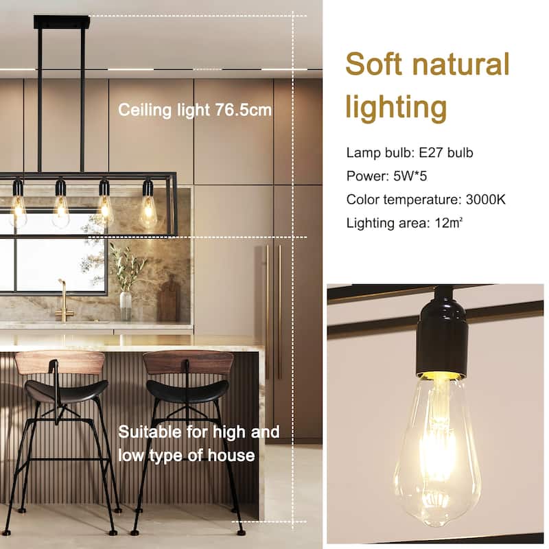 5-Light Industrial Ceiling Chandelier Light Kitchen Island Pendant - 31.5” W x 30.12” H