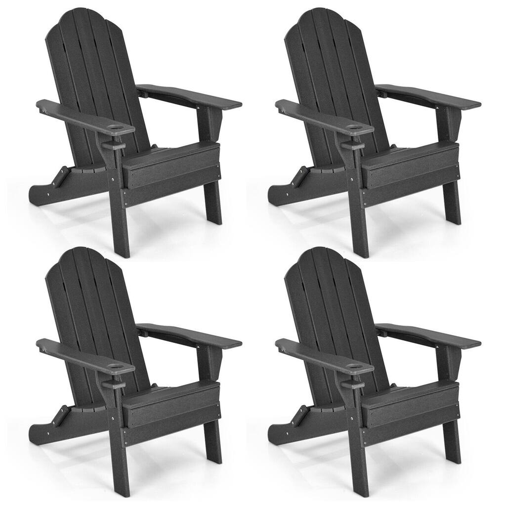 Gymax 4PCS Patio Folding Adirondack Chair Weather Resistant Cup Holder