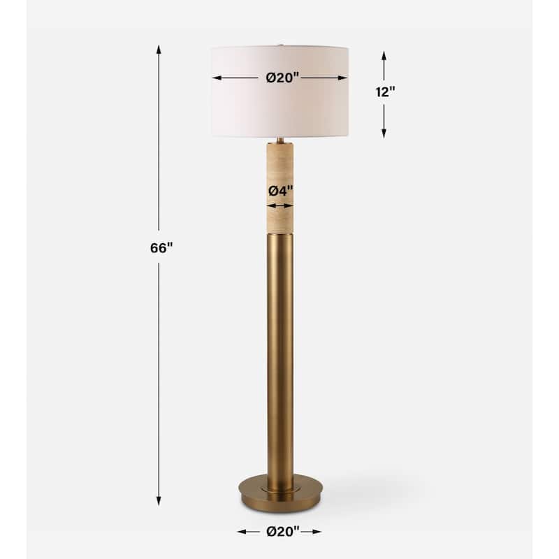Solid Floor Lamp with Drum Shade - 66" - Antique Brass Plated Finish