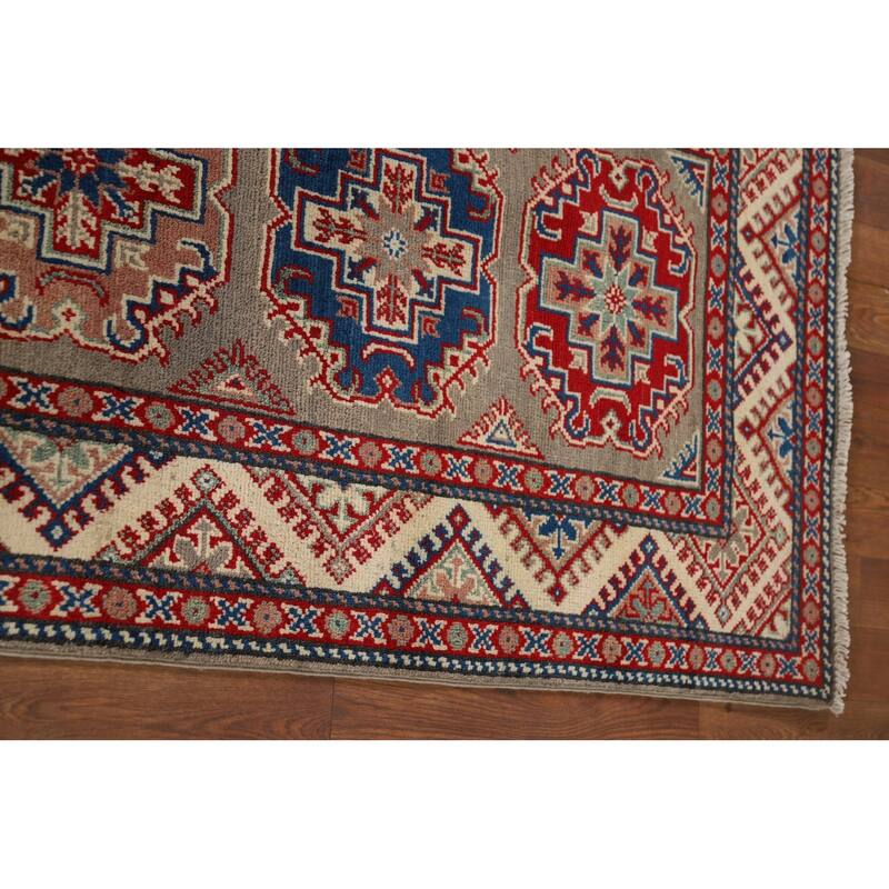 Geometric Brown Kazak Oriental Runner Rug Handmade Wool Carpet - 2'8" x 9'11"