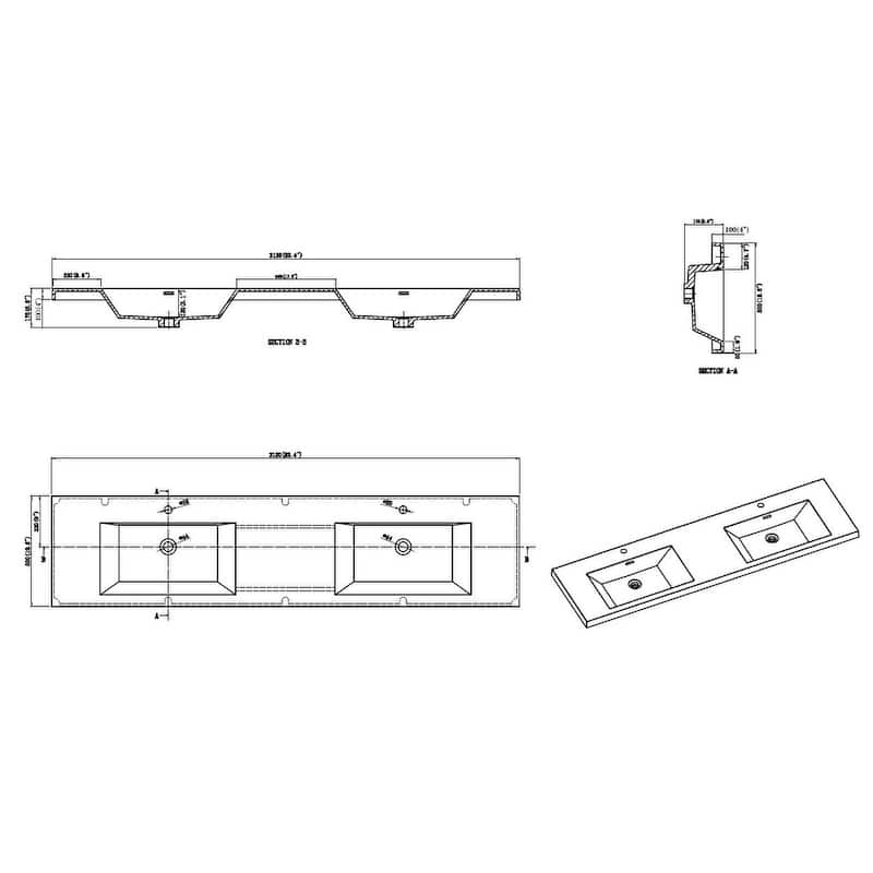Noble 84" Wall Mounting Vanity with Reinforced Acrylic Double Sink