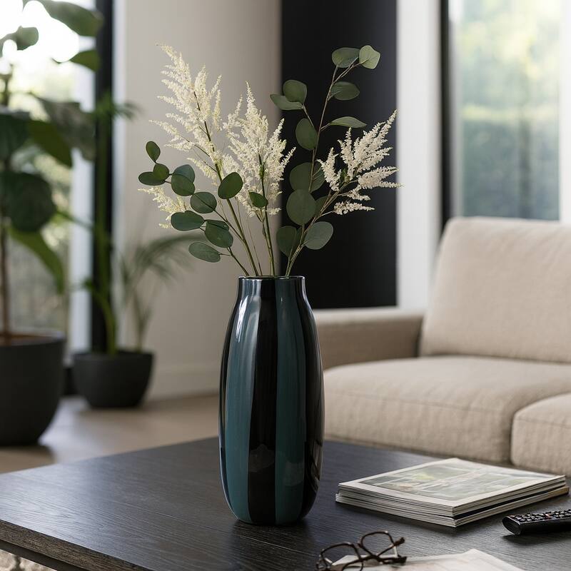 Glass Modern Striped Decorative Vase - Black