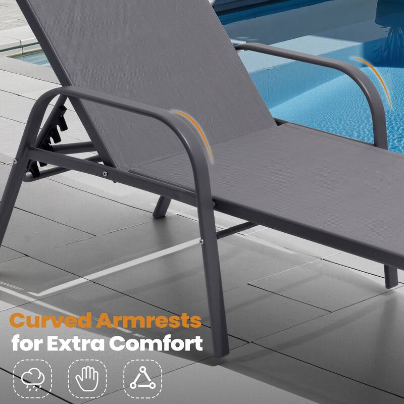 VredHom Outdoor Aluminum Adjustable Patio Chaise Lounge Chairs