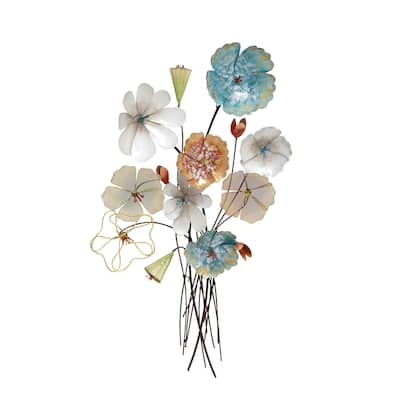 Metal Floral Bouquet Home Wall Decor with Mesh and Wire Details - Multi Colored - Roche River Decor