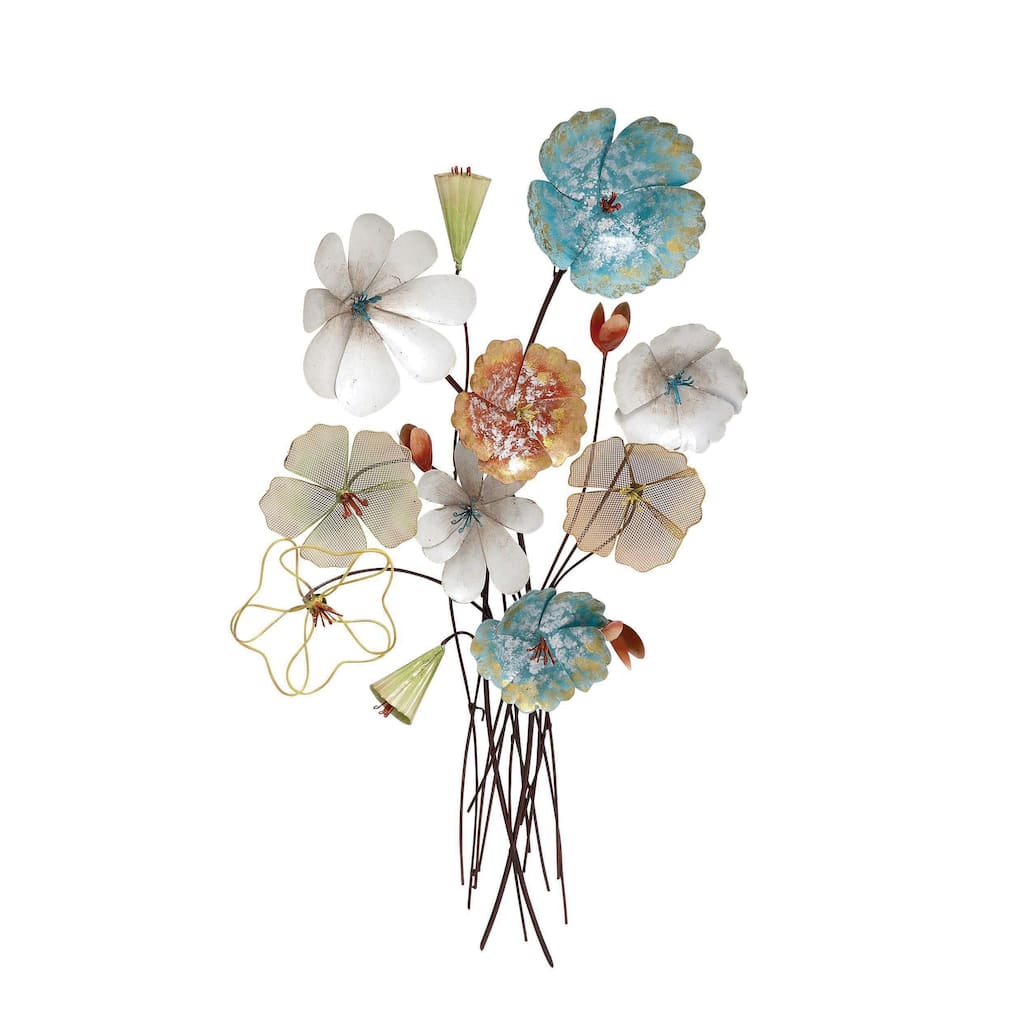 Metal Floral Bouquet Home Wall Decor with Mesh and Wire Details - Multi Colored - Roche River Decor