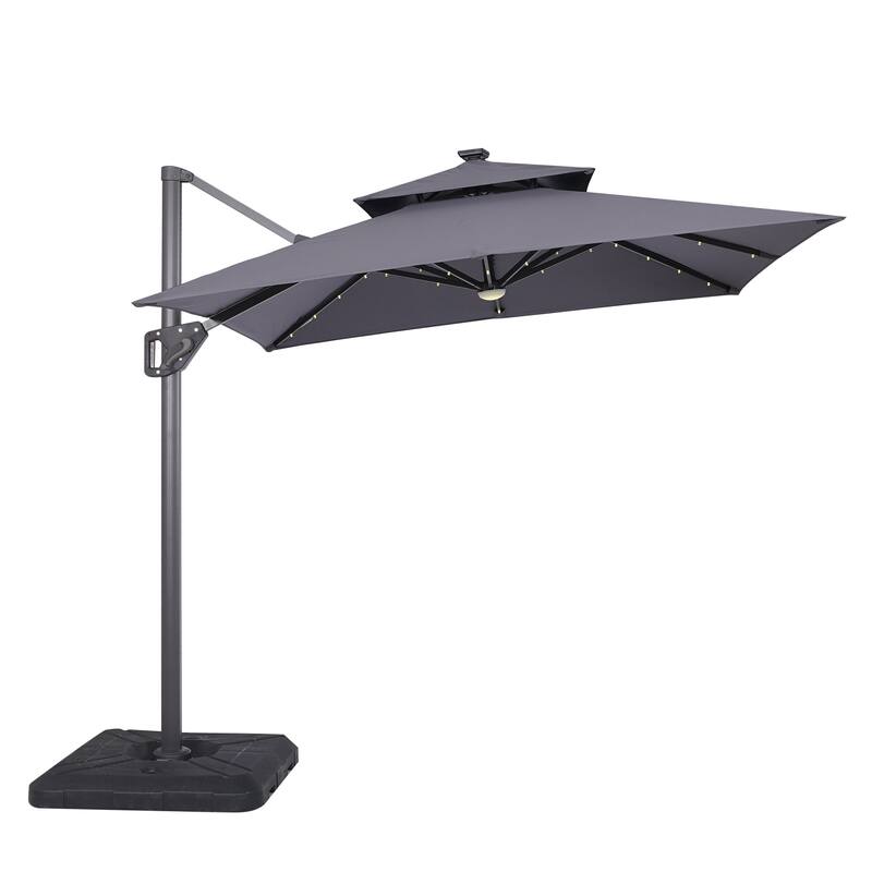 Furniture of America Yetta 8-foot LED Lights Steel Cantilever Offset Tilt Square Roma Umbrella with Base