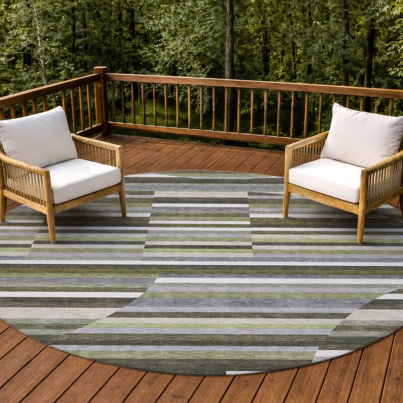 Machine Washable Indoor/ Outdoor Modern Cokedale Chantille Rug - Olive - 8' x 8'