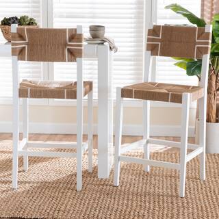 Talli Bohemian Paper Loom and White Mahogany Wood 2-Piece Bar Stool Set