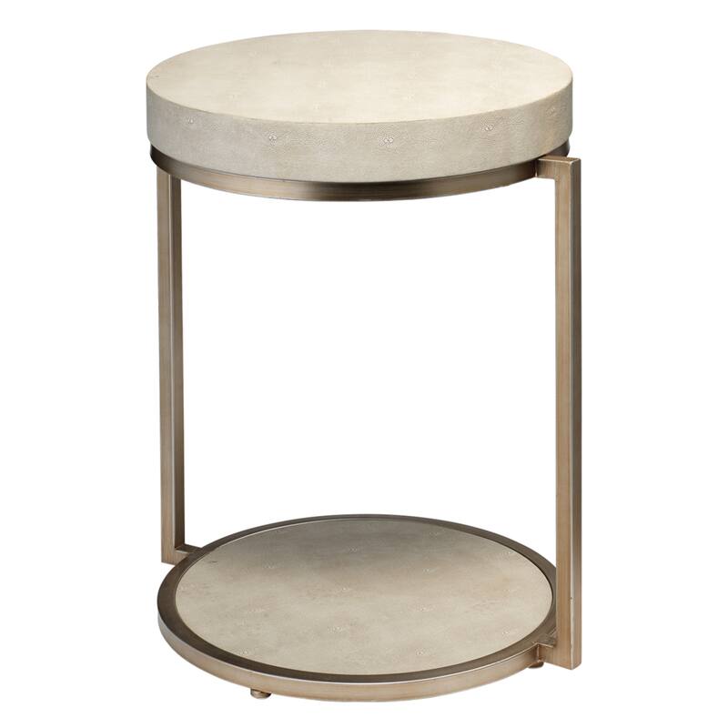 Alden Decor Cleo Faux Shagreen Round Side Table - Ivory - Faux Leather