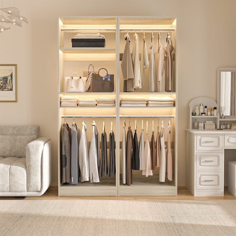 Cimly 25'' W Closet Organizer System with 2 Hanging Rods and DIY Shelves for Walk-in and Reach-in Closet - Washed Oak - Set of 2