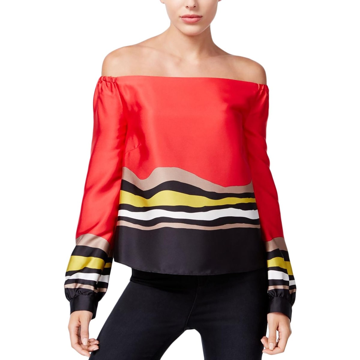 RACHEL Rachel Roy Womens Off-The-Shoulder Striped Blouse