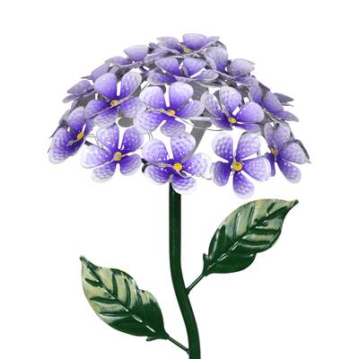 Exhart Solar Metal Hydrangea Garden Stake with Twenty Six LED lights, 7 by 21 Inches