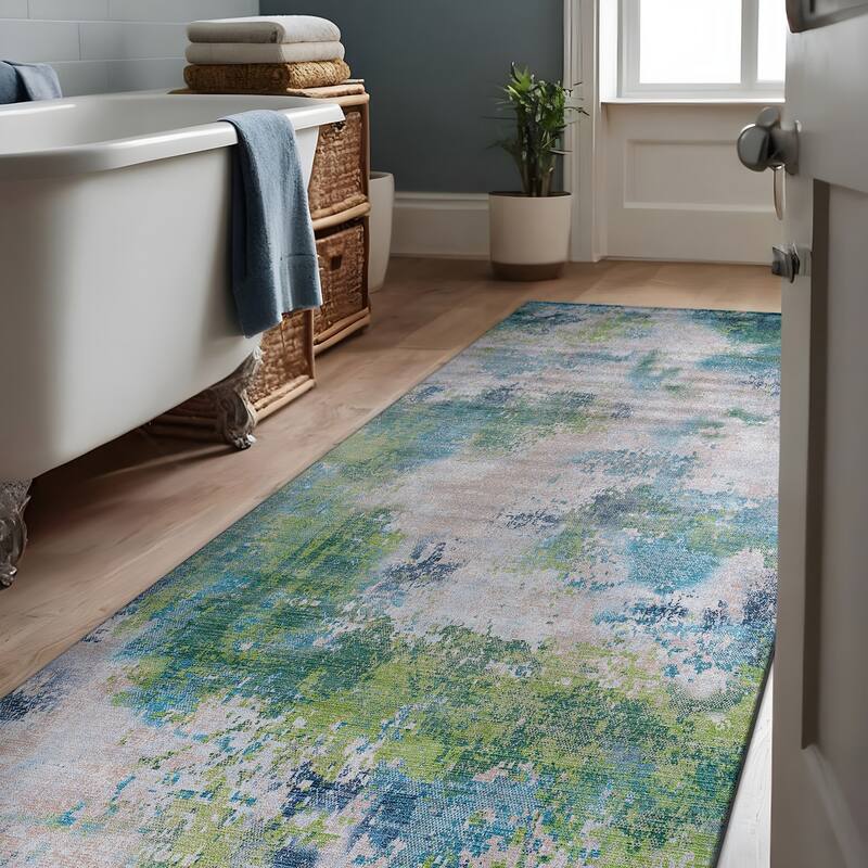 Beverly Rug Queen Abstract Non-Slip Rubber Back Washable Indoor Area Rug
