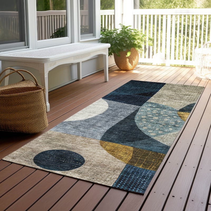 Machine Washable Indoor/ Outdoor Abstract Modern Chantille Rug