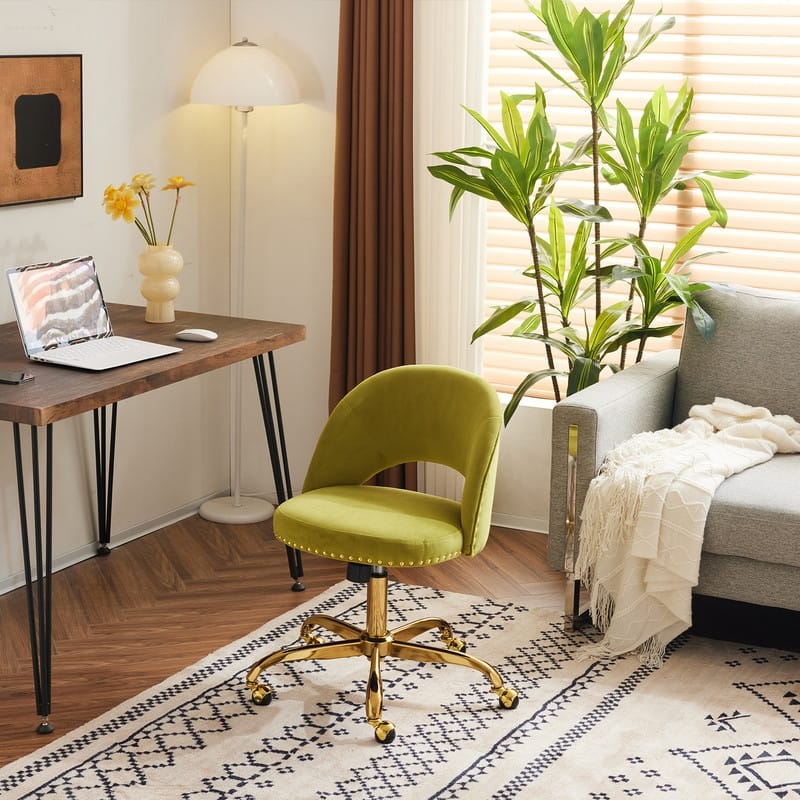 Office Chair Velvet Desk Chair Swivel Armchair Cute Modern Fabric Home Office Desk Chairs with Wheels