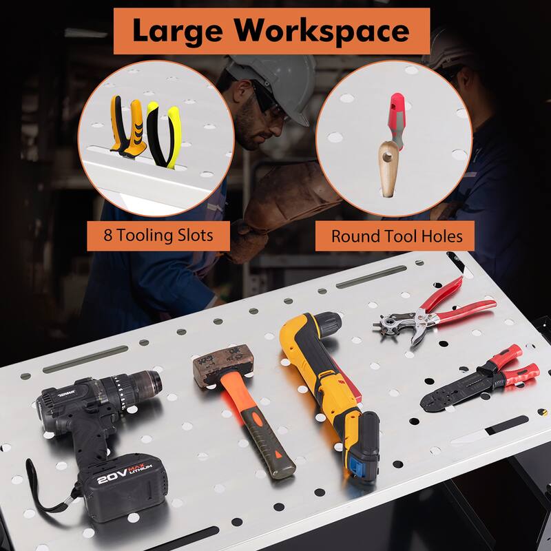 Gymax Heavy-duty Welding Table w/ Tool Rack & Tray 5/8'' Fixture Holes
