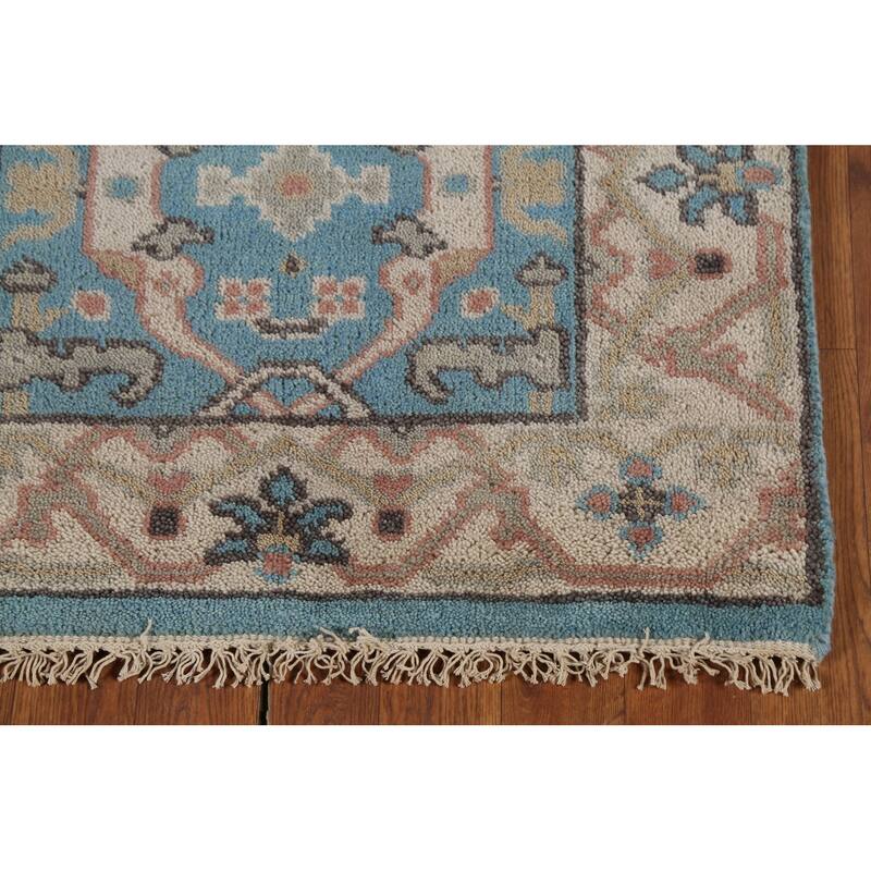 Light Blue Oushak Oriental Runner Rug Handmade Wool Carpet - 2'7"x 9'10"