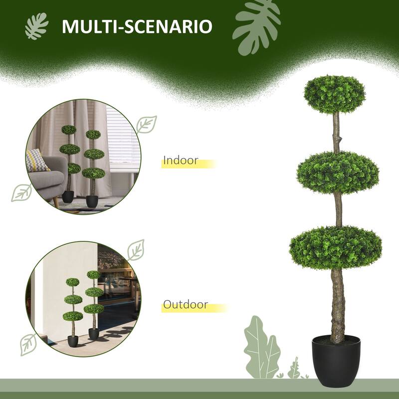 Set of 2 Artificial Boxwood Topiary Trees in Pots, Artificial Plants Faux Trees - Green