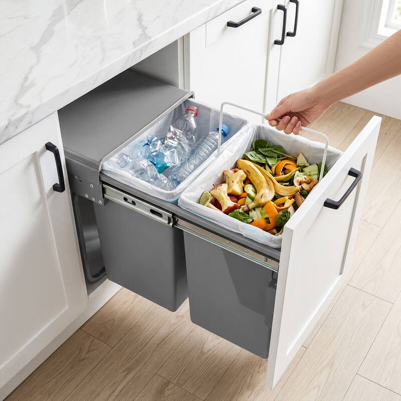 Under Cabinet Pull-Out Trash Can, 40L (20L+20L) Double Bin Kitchen Garbage Can with Soft-Close Slides