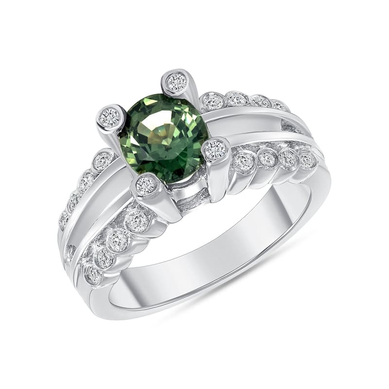 1.55 ct Green Sapphire and Diamond Ring in 14k White Gold