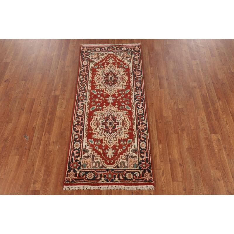 Geometric Heriz Serapi Oriental Foyer Rug Handmade Wool Carpet - 2'6"x 5'9"