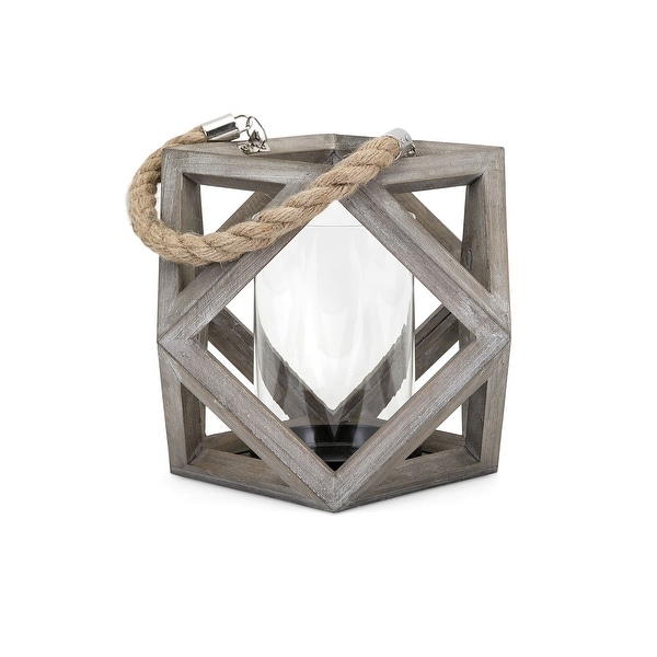 IMAX Home 16200 Ares Wood Pillar Lantern Candle Holder - Gray