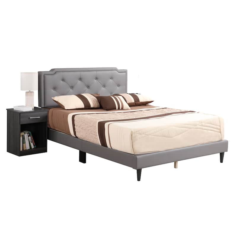 Full Size PU Tufted Platform Bed with Adjustable Headboard