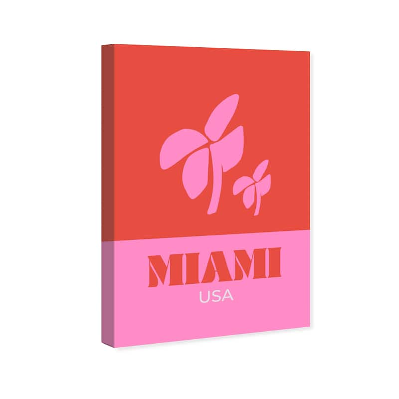 Wynwood Studio Canvas Cities and Skylines Travel to Miami Red and Light Red Modern & Contemporary Wall Art Canvas Print
