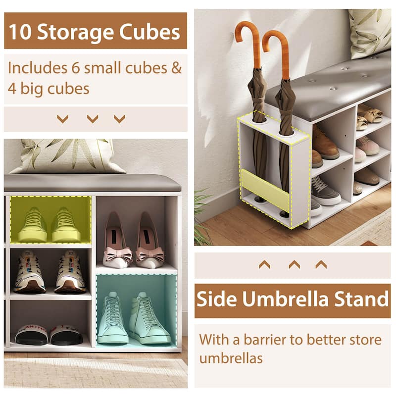 Costway Wooden Shoe Bench 10-Cube Storage Organizer with Padded - See Details