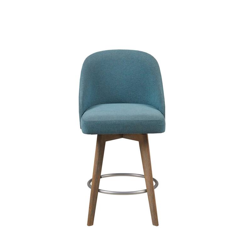 Roomfitters 360-Swivel Counter Stool, Upholstered Barrel Back Bar Chair with Metal Footrest Ring