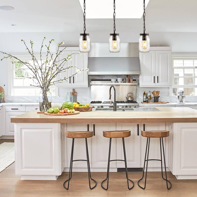 Gaines 5.5" 1-Light Farmhouse Industrial Iron Mason Jar LED Pendant, Oil Rubbed Bronze/Clear by JONATHAN Y