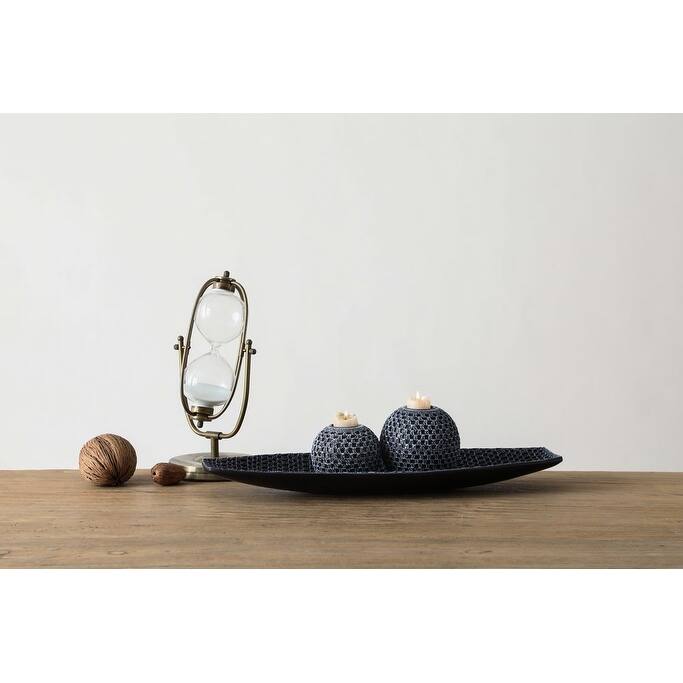 Set of 3 Fiji Black Woven Polyresin Candle Holder
