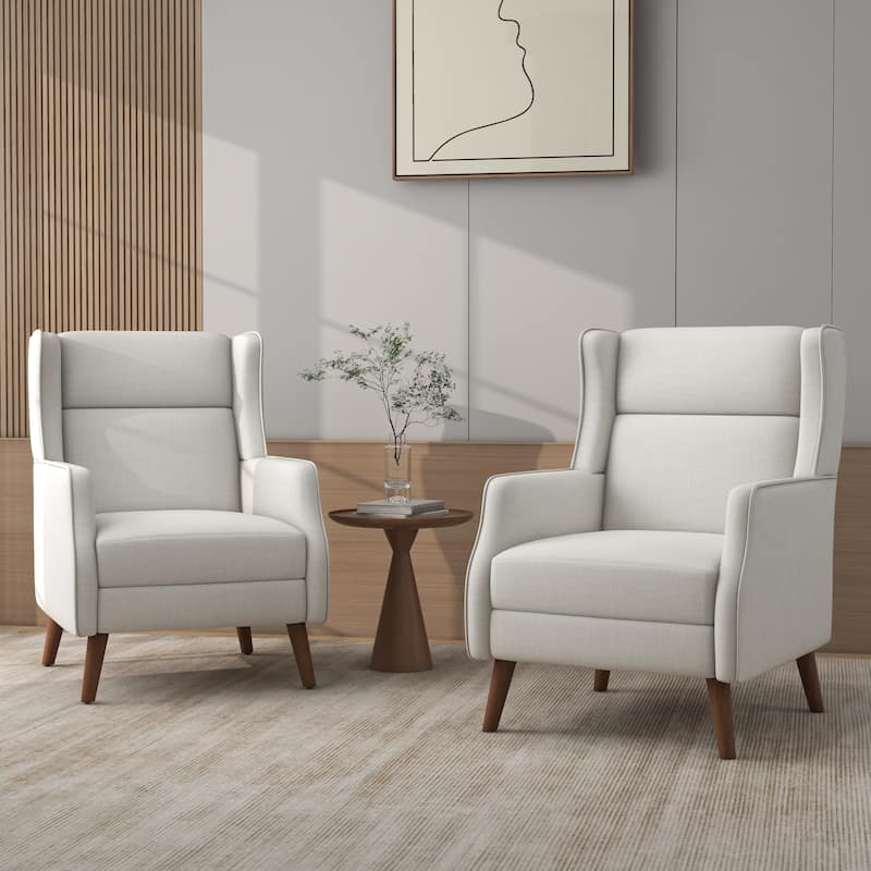 Modern High Back Cotton Linen Accent Chair