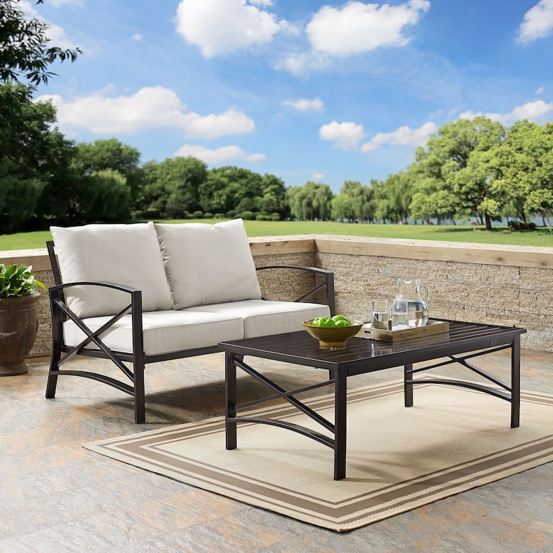 Crosley Kaplan 2 Pc Outdoor Loveseat Patio Furniture Set - 50"W x 71.5"D x 36"H