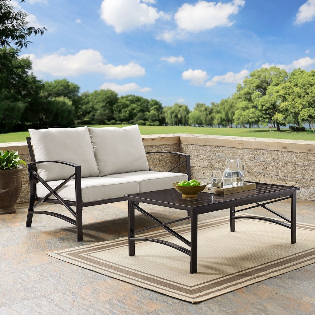 Crosley Kaplan 2 Pc Outdoor Loveseat Patio Furniture Set - 50"W x 71.5"D x 36"H