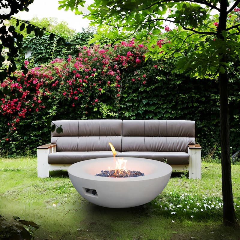 42 Inch Outdoor Concrete Propane Gas Fire Pit Bowl in Antique White Color