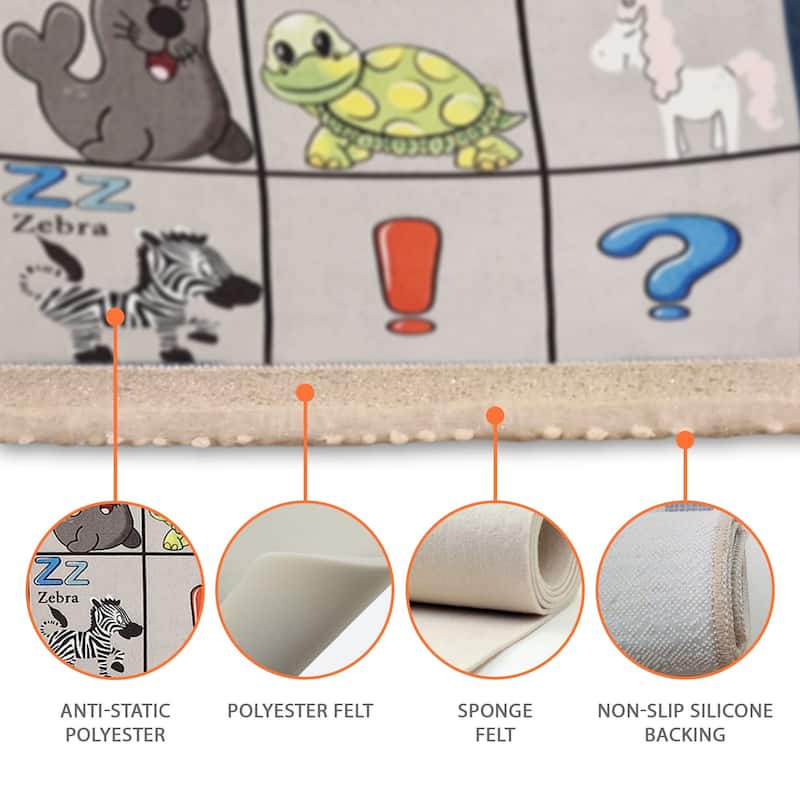 Sussexhome Low Pile Non-Slip Washable Educational Rug