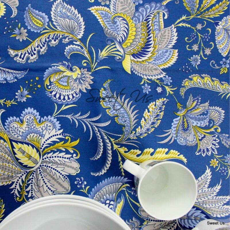 Wipeable Spill Resistant French Floral Acrylic Coated Vanne Tablecloth