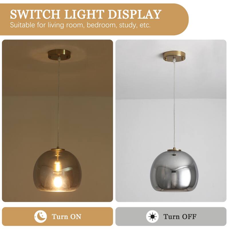 1-Light Globe Hanging Pendant Light Chandelier with Class Shaded for Kitchen Island
