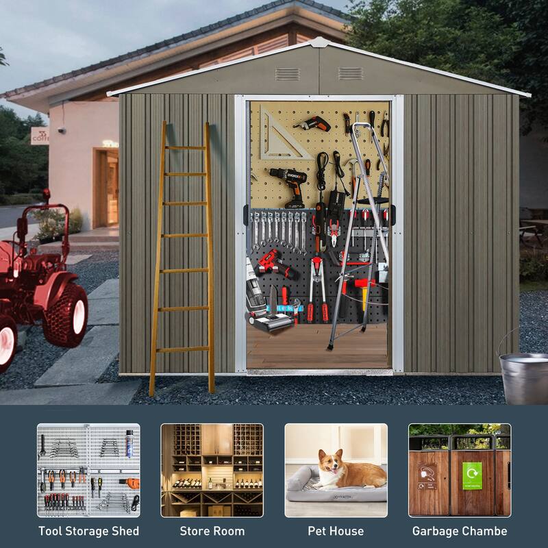 Rust-resistant Metal Garden Shed with Sliding Lockable Door Outdoor Storage Shed Tool Shed, Water-proof, Punched Vents