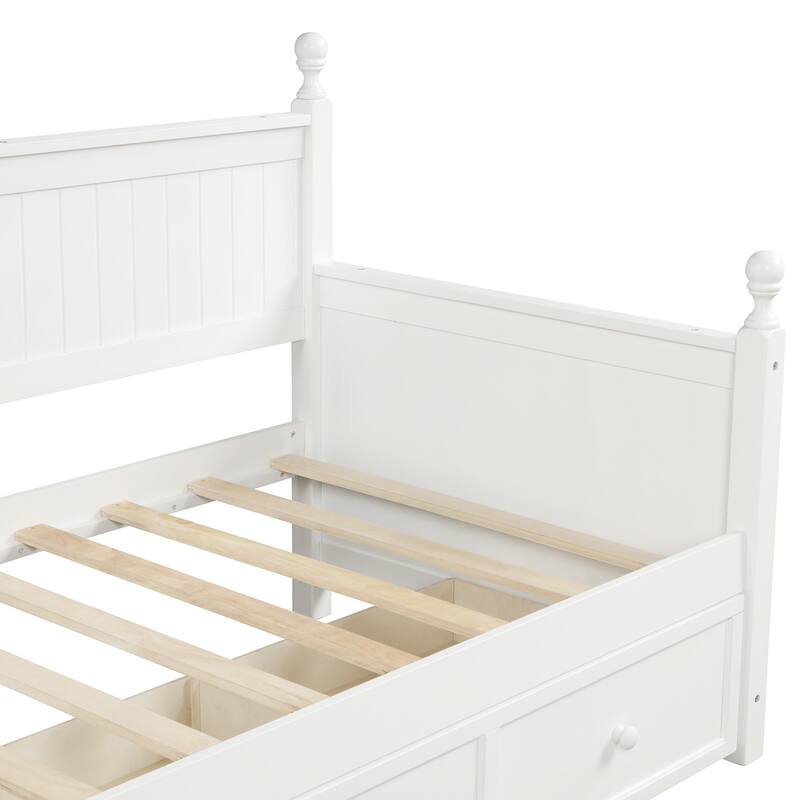 White Solid Wood Twin Daybed with Storage Drawers - No Box Spring Needed