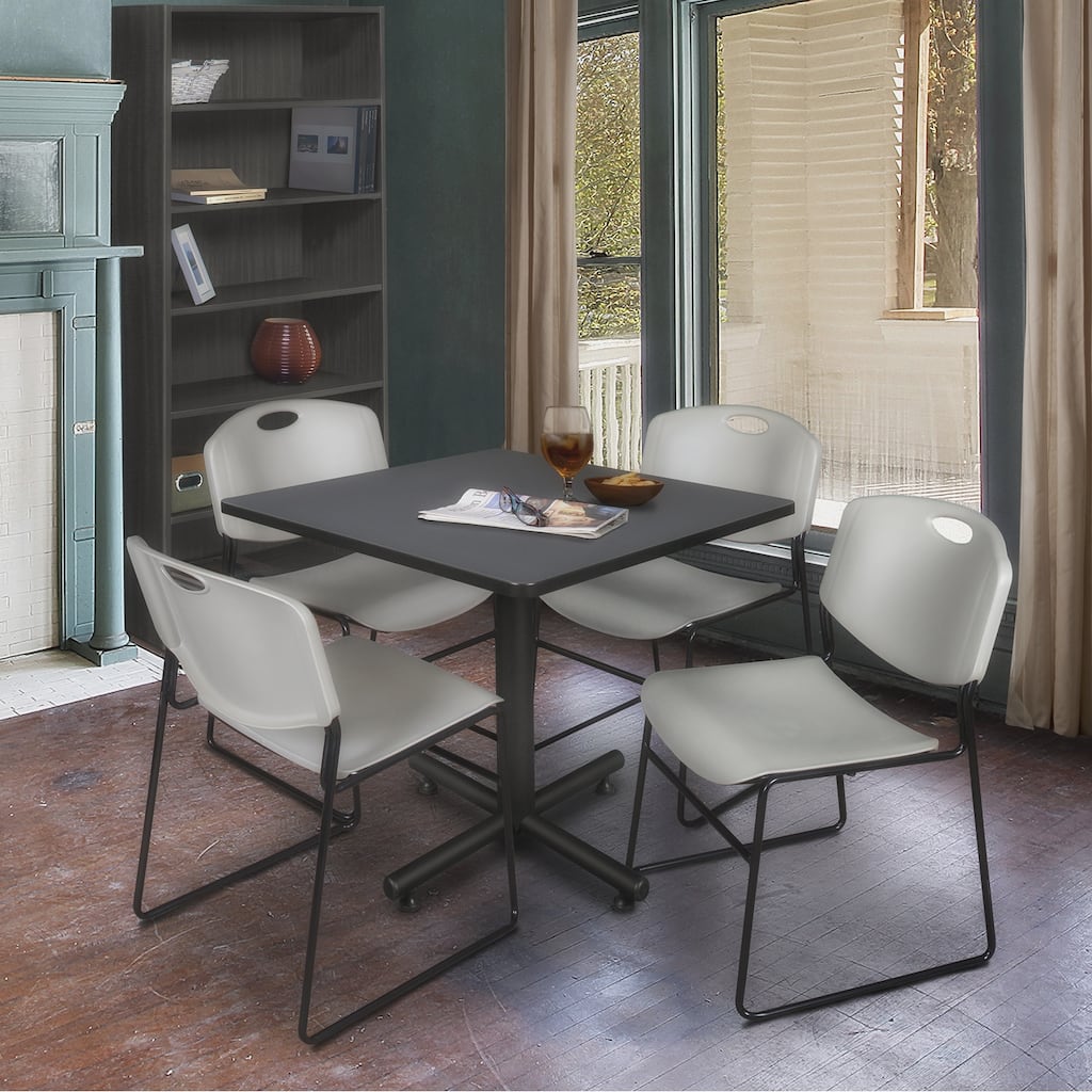 42" Square Breakroom Table- Grey & 4 Stack Chairs- Grey - 42