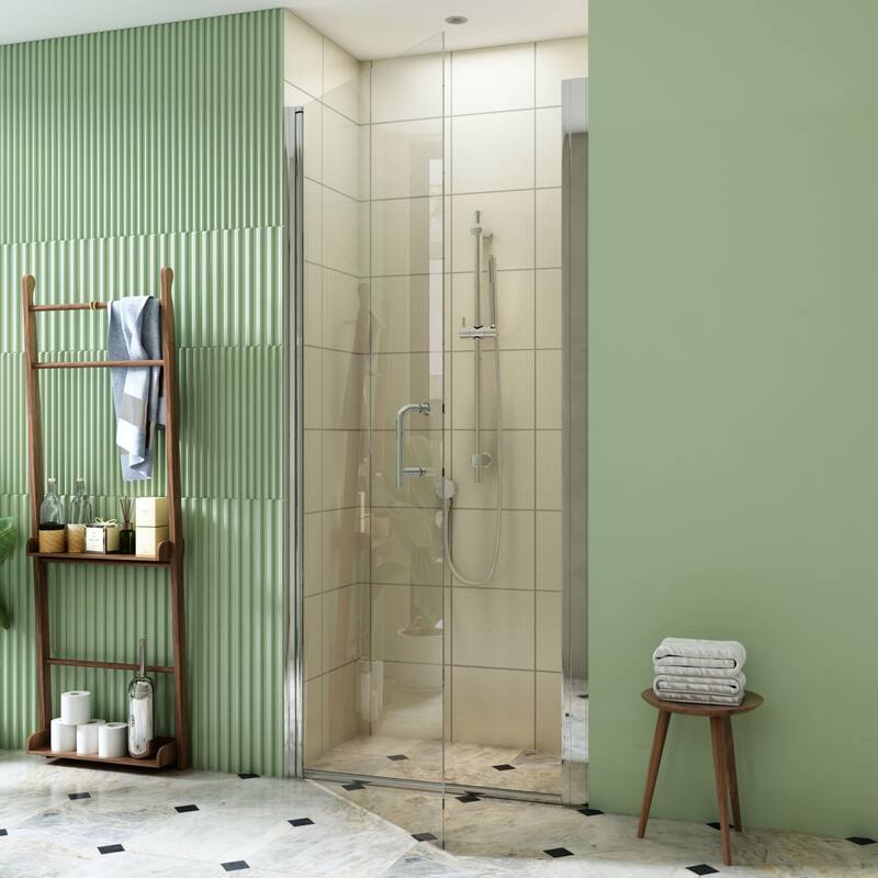 TOOLKISS Pivot Swing Frameless Shower Door with Safey Clear Glass