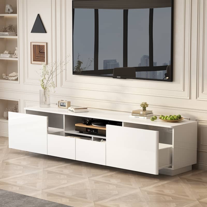 LED TV Stand Entertainment Center 85" TV High Gloss Console Cabinet